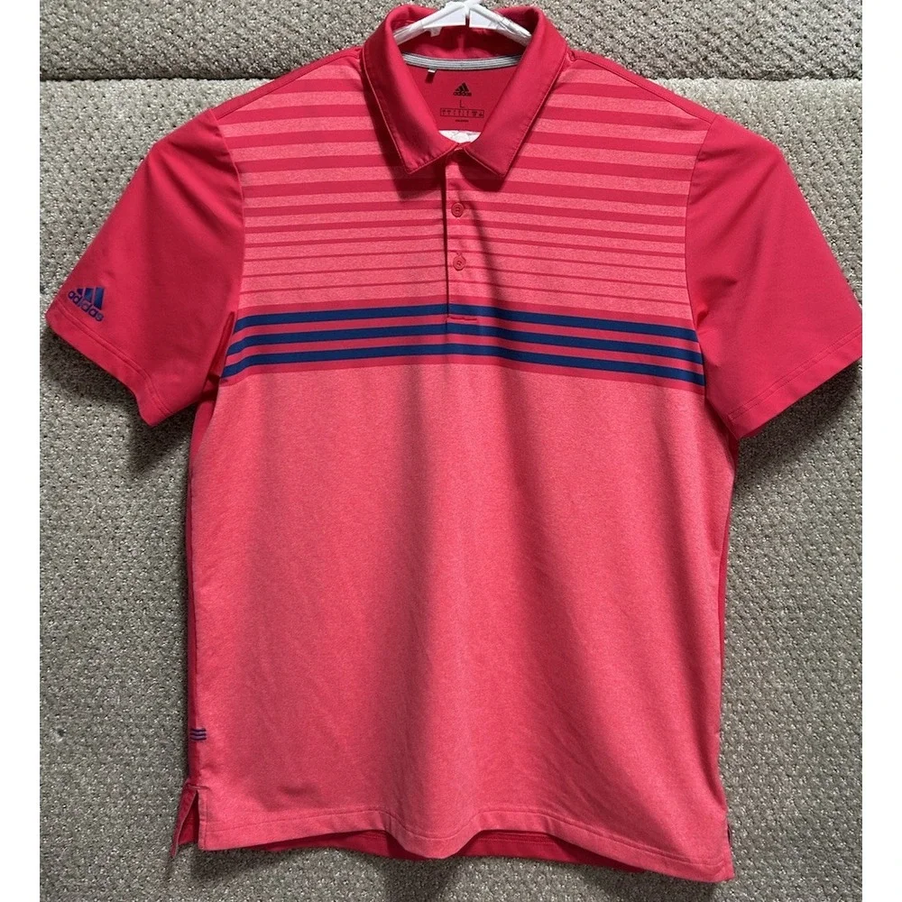 Adidas Short‎ Sleeve Polo Shirt Red Striped Men's Size Large